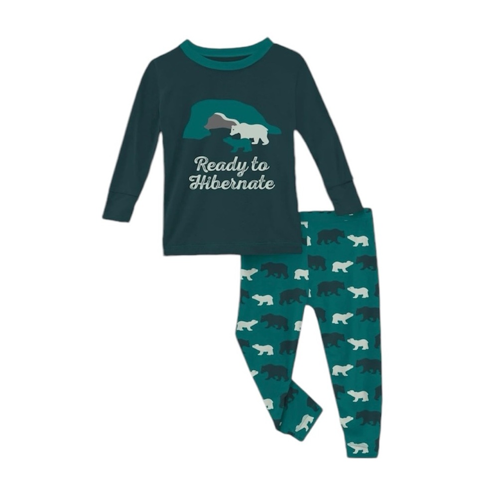 Kickee Pants Print Long Sleeve Pajama Set Cedar Brown Bear Size 6